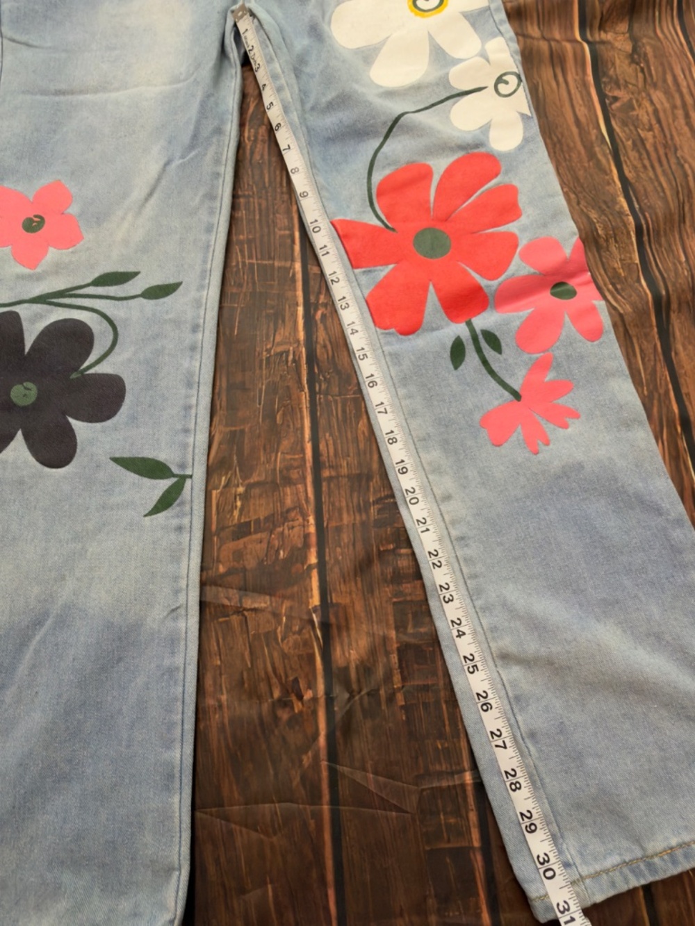 MISSLOOK Floral Denim Overalls Large Light Wash Straight Leg Y2K Cottagecore - Picture 10 of 16